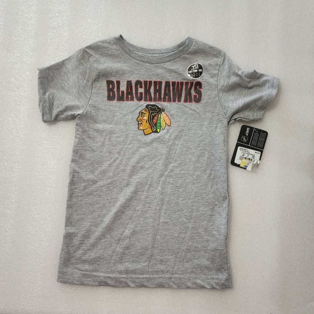 Chicago Blackhawks Cotton-Dri Gray T-Shirt NHL Hockey Boys S 6/7 New